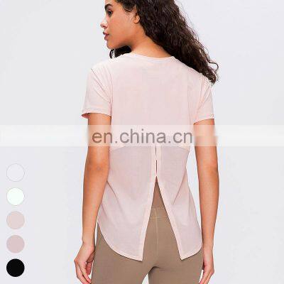 Ready To Ship RTS 1 Pcs Wholesale Women Tie Up Yoga Tank Top T-Shirt Custom Logo Sportswear Sports Wear For Fitness Gym Sport photo-2