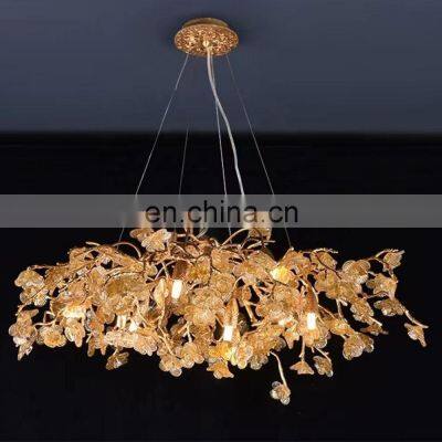 Vintage Luxury Glass Chandelier For Villa Living Room Golden Branch Shape Pendant Light