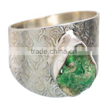 925 SOLID STERLING FINE SILVER ROUGH CHROME DIOPSIDE RING