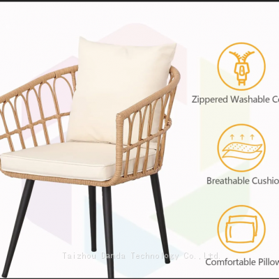 Good Quality 3pcs Steel Durable Garden Rattan Sets With Square Table photo-2