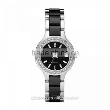 Black Silver Ceramic Quartz Ladies Bracelet Watch 8138