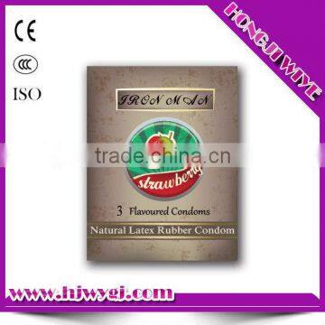 Strawberry flavored male condoms 3pcs OEM male condom bulk condom different package