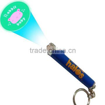 led unique design logo UV key chain to advertising led projector keyring