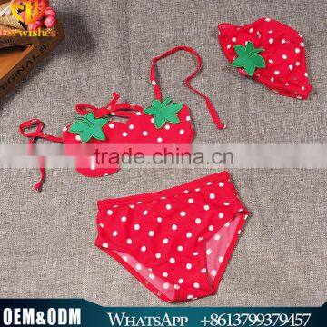 2016 summer wholesale beach baby swimwear 3pcs strawberry design girls swim suit children's swimming wear