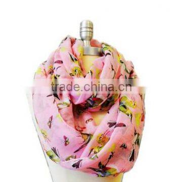 Exported Orders Cute Colorful Bird Printed Summer Spring Thin Circle Loops Infinity Scarf