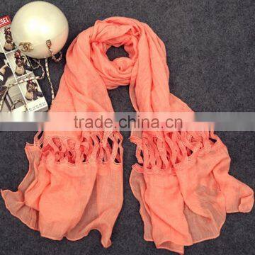 Wholesale New Korean Fashion Cotton Plain Ladies Lace Neck Scarf Quality Choice photo-4