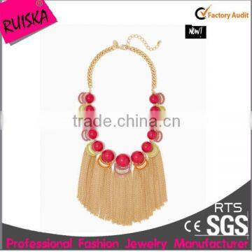 Big Bead Necklace Metal-Fringe Collar Necklace