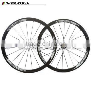 700C Velosa logo 38mm carbon clincher wheelsets, Bitex R51 Hubs straight Pull wheels on sale