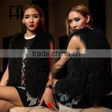 Factory wholesale fashion short mogolian lamb fur vest tibetan lamb fur vest