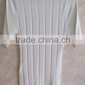 Simple Little Turtle Neck Knitting Wear Short-sleeve Vertical Stripe Pullover Lady Stretch White Top photo-2