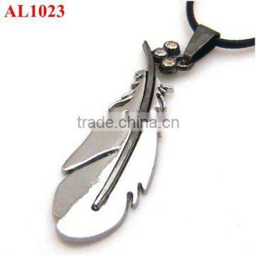 AL1023 Siberia style, angel's feather with diamond stainless steel necklace