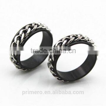Wholesale Silver Tone Stainless Steel Chain Rings Rotating Spinner Men Gift photo-2