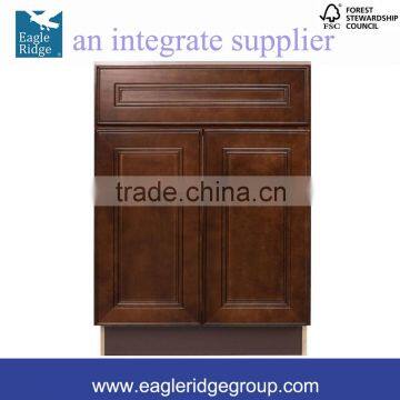 Cherry Mahogany Brown Saddle Base Kitchen Cabinet, 24"x34.5"x24"