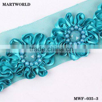 blue beads ribbon flower trim and flower(XL-066)