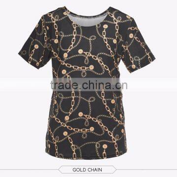 2015 Top Hot Latest Fashion Women Custom Digital Print Modern Ladies Balck Chain T-shirt photo-3