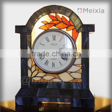 290X130X380mm Leaves Clock stained glass table clock for home decoration wholesale