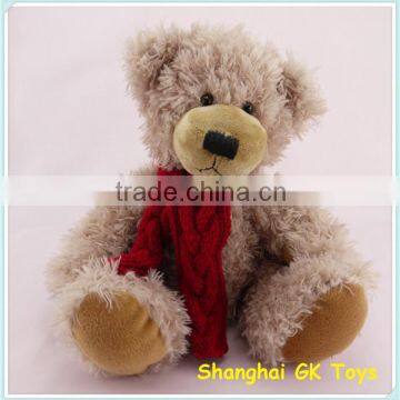 Long Soft Plush Brown Bear with Knitted Scarf