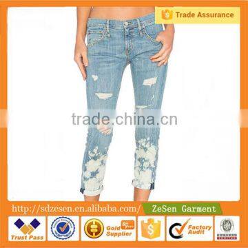 Fashion Apparel Cropped Destroyed Ladies Jeans Top Design