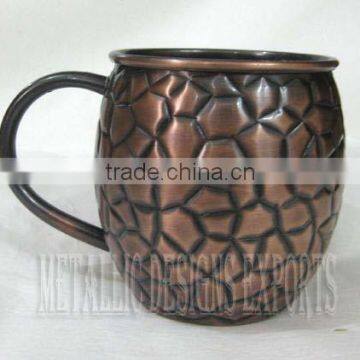 Antique Solid Embossed Copper Moscow Mule Drinking Mug