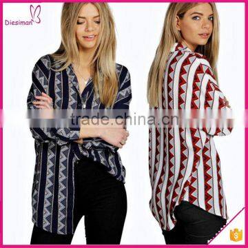 Last design long sleeve chevron print woman oversized shirt