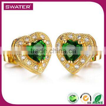 Hot Selling Products Gold Heart Green Gemstone Vietnam Jewelry Earrings