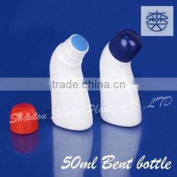 50ML bent bottle with top sponge applicator, top sponge applicator plastic bottle for ache liquid and muscular soreness liquid