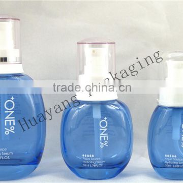 Blue glass bottle with pump made in china high quality with painting and printing