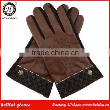 Brown Driving Fake Leather Gloves Men Winter Classical Leather Palm Wool Gloves