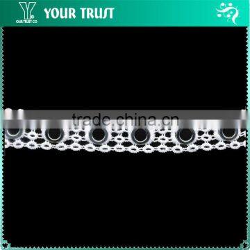 White Polyester Lace Rhodium Flat 17MM Metal Grommet Eyelet Trimming