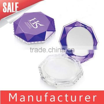 Unique purple diamond face powder container with mirror