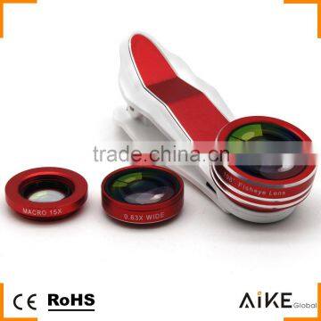 New Clip 198 Degree Fisheye Lens 0.63X Wide-Angle+15X Macro 3 In 1 Lens Kit for iPhone 6S Samsung S8 Huawei Mate 8