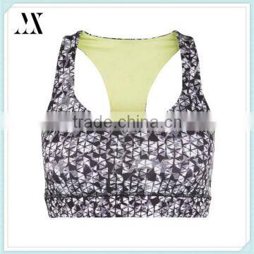 Best selling items all over geo print black padded sports crop top slim fit breathable sports bra