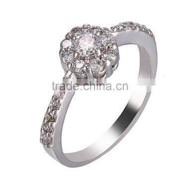 Classic Simple Women Inlay AAA Zircon White Gold Plated Wedding Ring Promise Ring