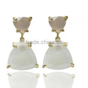 The Gopali Jewellers Moonstone and Gray Chalcedony Gemstone Earring