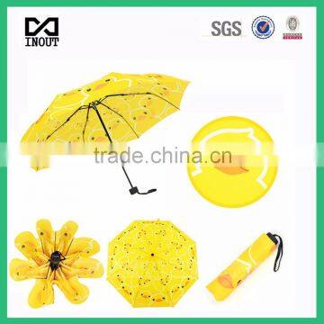 black metal gift duck print yellow 3 folds cute printing umbrella