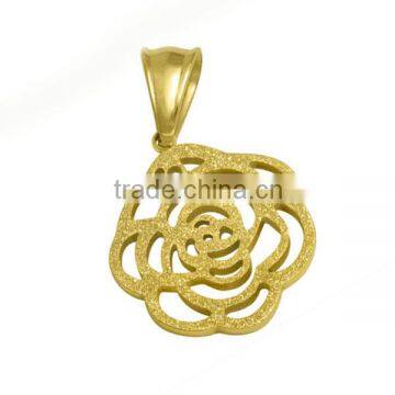 Flower shaped factory price 316l stainless steel pendant custom stainless steel pendant blank in gold sand blasting LP5028-1