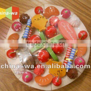 wood cake kit toy with candle and fruits fittings for children