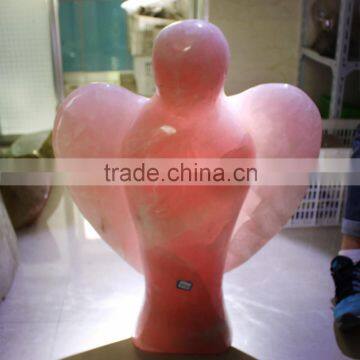 manufacture large natural rock rose quartz angel for sale