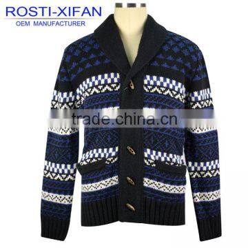 Men Casual Cardigan Jacquard Sweater Winter Thick Jacket