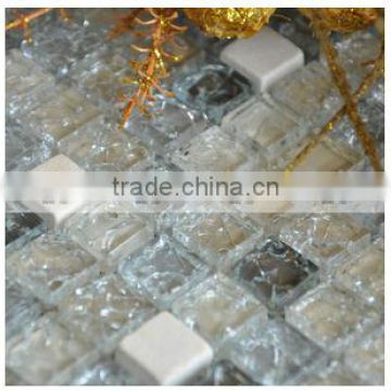 cold crack crystal glass mix stone mosaic tile, ice crack effect glass mosaic for wall decoration