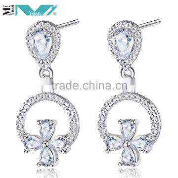 Rhodium Plated 925 Sterling Silver CZ Teerdrop with Mini Cross Stud Earrings