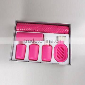 Solid Pink plastic 7pcs bath gift set