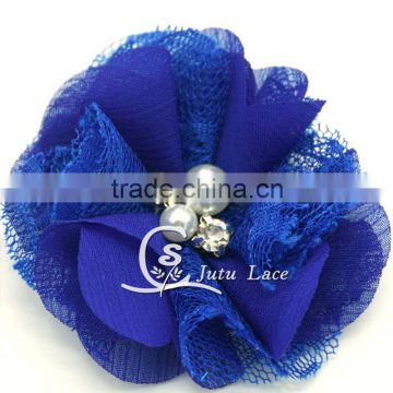 Beautiful vintage lace flowers hair accessories craft flower -rhinestone center fabric flowers