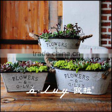 iron sheet flower basket with jute ear