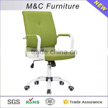 White color new type office chair with chrome armrest and feet