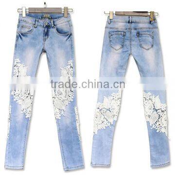 2016 Summer Fashion Women Sexy See Through Jean Pants Ladies Fancy Lace Patchwork Vogue Narrow Bottom New Model Jeans For Lady photo-4