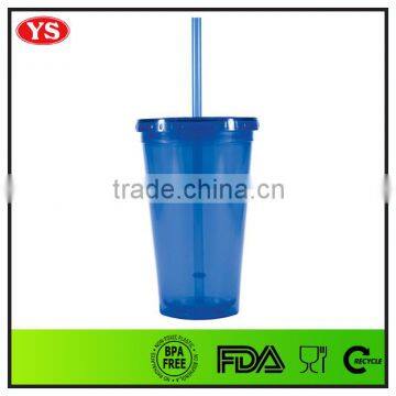Bpa Free 16 Ounce Double Wall Plastic Straw Drinking Cups