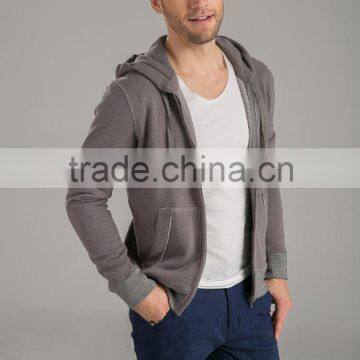 Plain dye wash zipper up grey hoodies for man