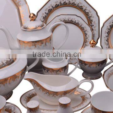 Gold Porcelain Dinnerware Set for 12 Persons in Square Shape photo-5