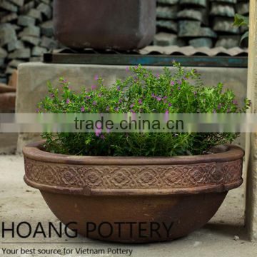 Low Step Dark Clay High-Fired Pot From Vietnam